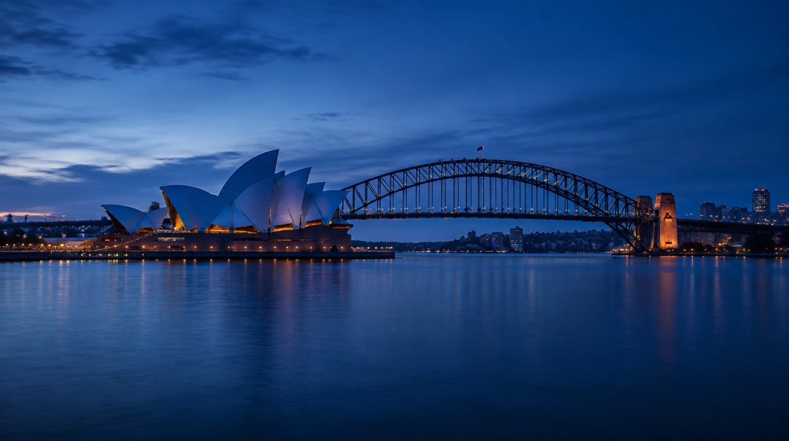 Sydney Opera House and Harbour Bridge at dusk