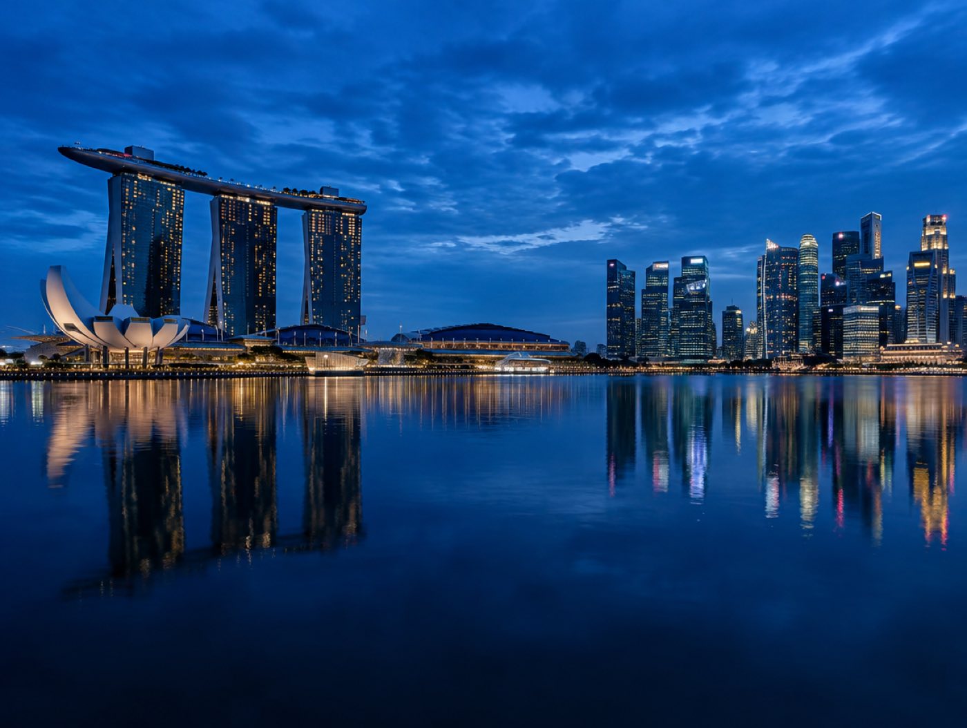 Marina Bay skyline, Singapore, at dusk