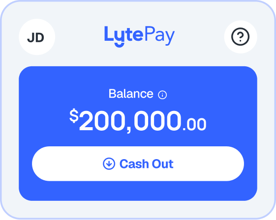 Cash Out button on the LytePay app dashboard